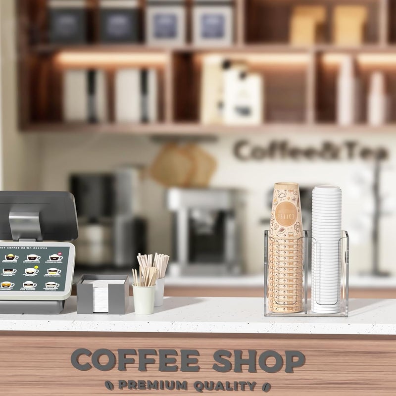 WINFFOR Disposable Cup Organizer Dispenser - 2 Compartments Clear Acrylic Cup and Lid Holder with Handles Plastic Cup Dispenser Countertop Paper Cup Holder for Coffee Bar House Party Essentials - Image 3
